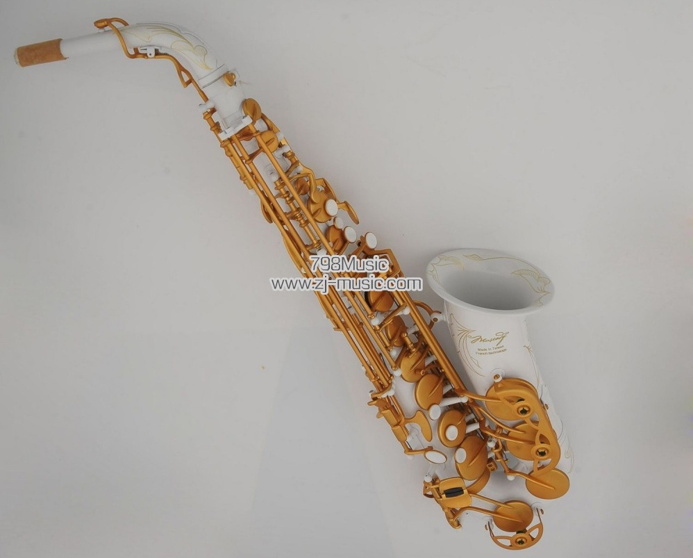 Eb Alto Saxophone Porcelain White Paint Body and Stain Gold Keys