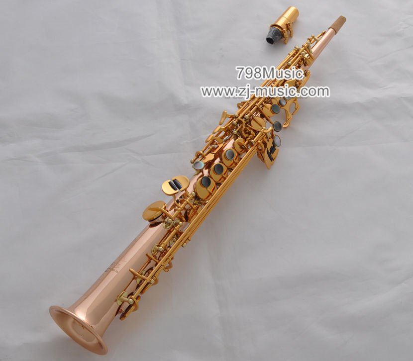 Bb Soprano Saxophone Rose Brass Gold Keys-Black Shell-Straight