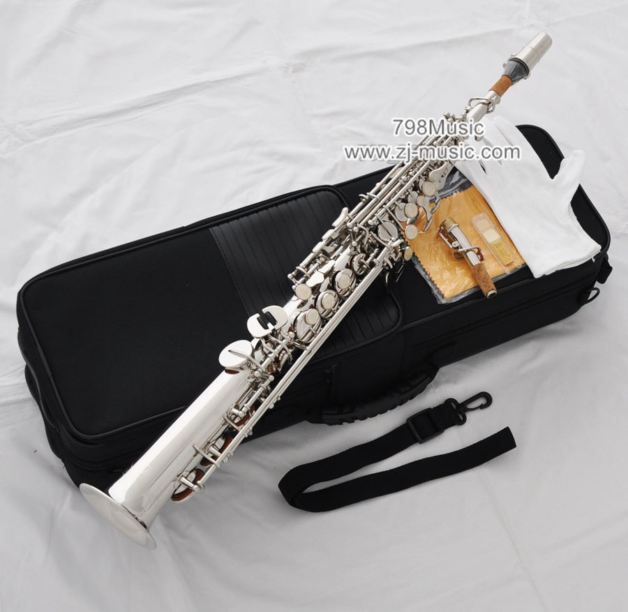 Bb Soprano Saxophone Silver Plated-Pearl Shell-2 Necks