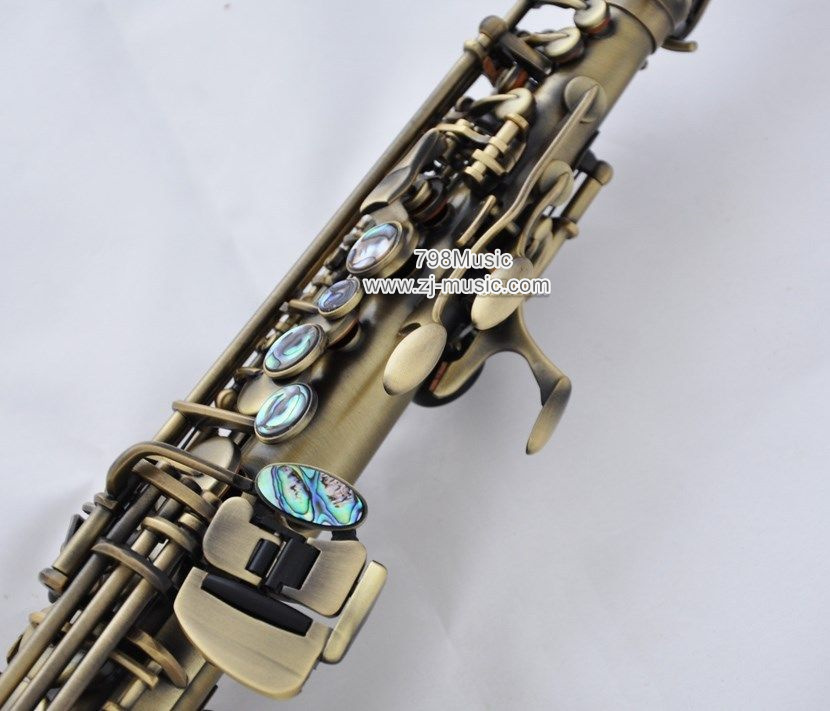 Bb Soprano Saxophone Antique-Abalone Shell-2 Necks - Click Image to Close