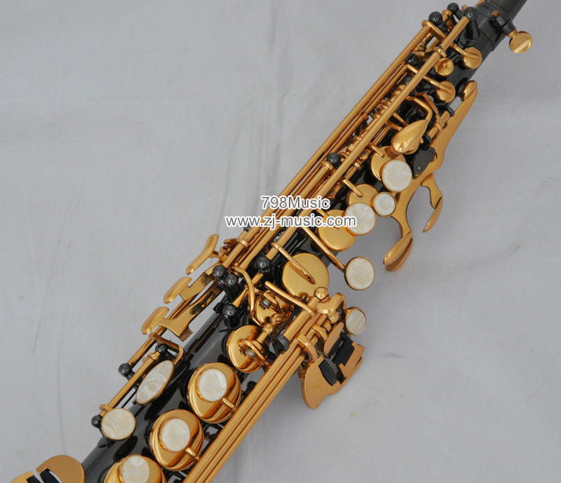 Soprano Saxophone Black Nickel-Gold Keys-Pearl Shell-2 Necks