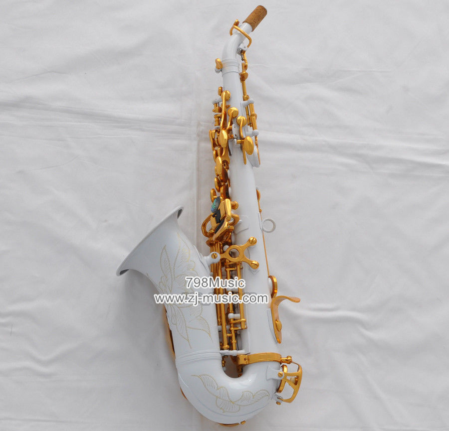 Bb Soprano Saxophone White Gold Keys-Abalone Shell-Curved - Click Image to Close