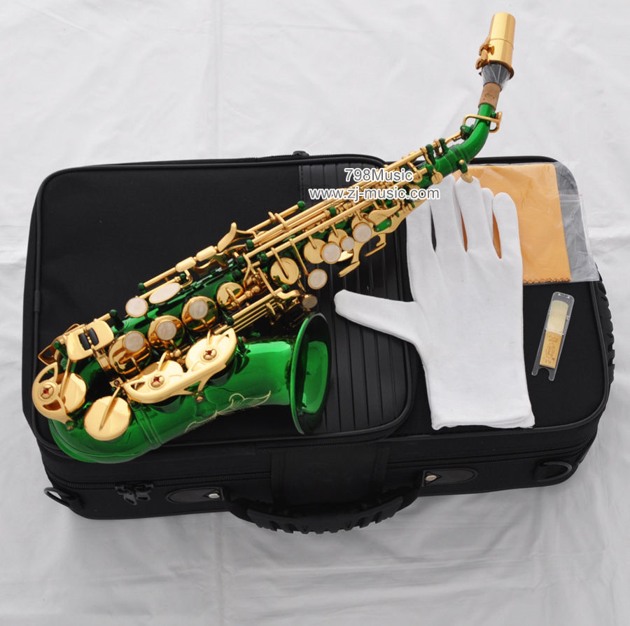 Bb Soprano Saxophone Green Lacquer-Gold Keys-Pearl Shell-Curved - Click Image to Close