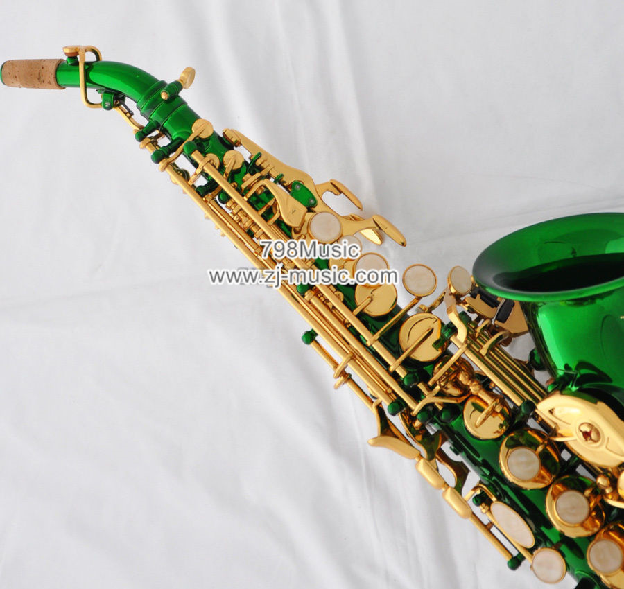 Bb Soprano Saxophone Green Lacquer-Gold Keys-Pearl Shell-Curved