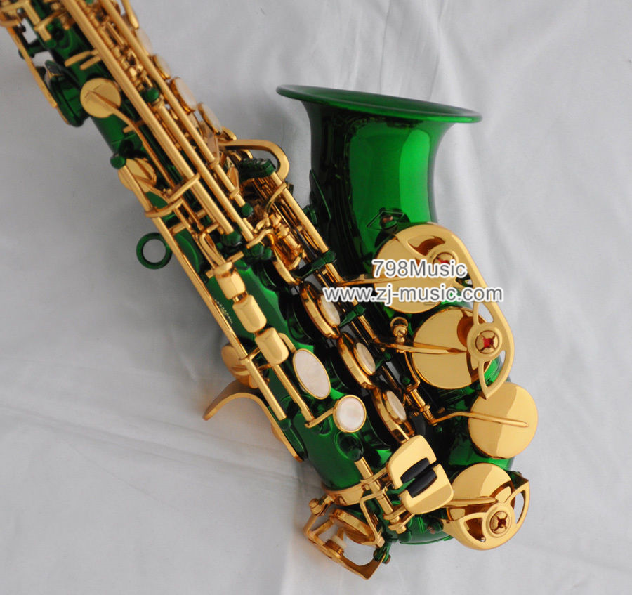 Bb Soprano Saxophone Green Lacquer-Gold Keys-Pearl Shell-Curved - Click Image to Close