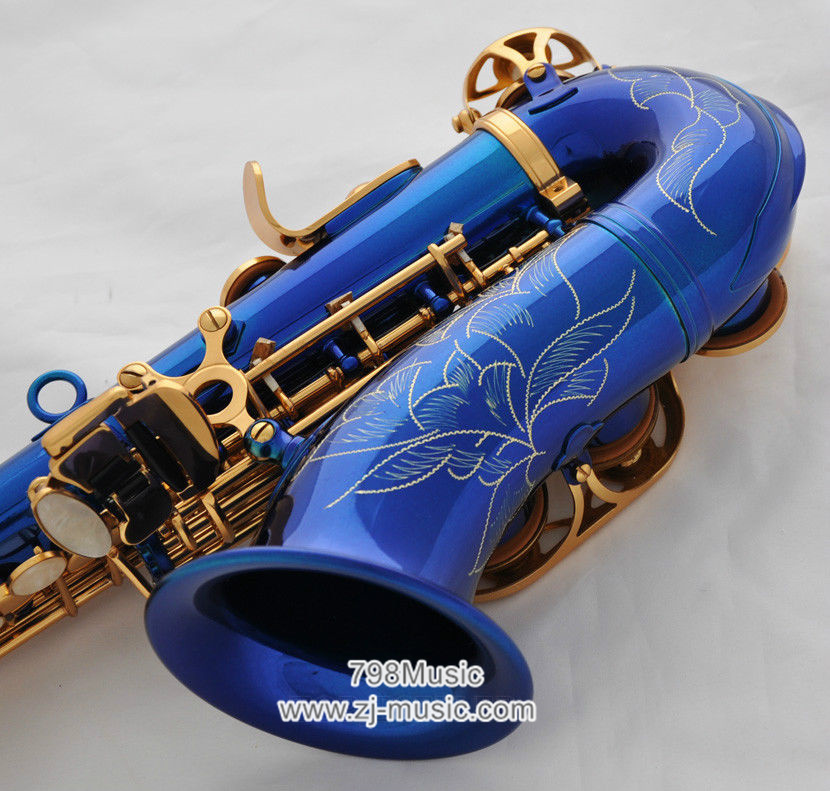 Bb Soprano Saxophone Blue Lacquer-Gold Keys-Pearl Shell-Curved