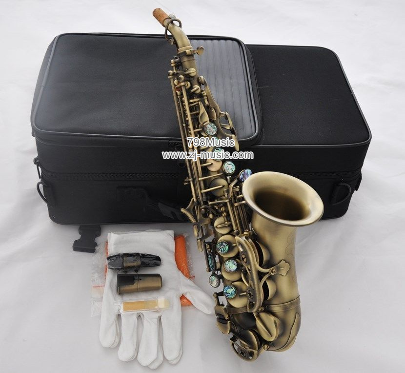 Bb Soprano Saxophone Grade Antique-Abalone Shell-Curved - Click Image to Close