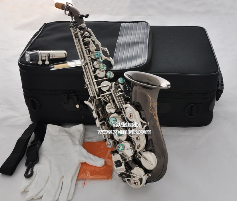 Soprano Saxophone Black Nickel-Silver Keys-Abalone Shell-Curved