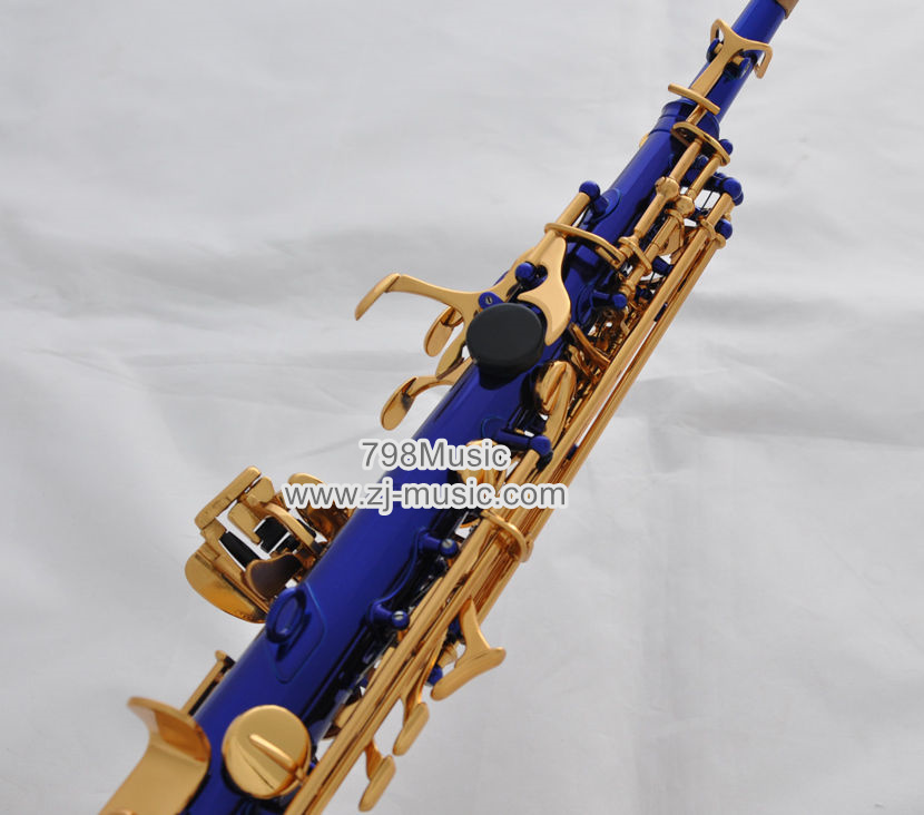 Bb Soprano Saxophone Blue Lacquer Gold-Pearl Shell-Curved Bell