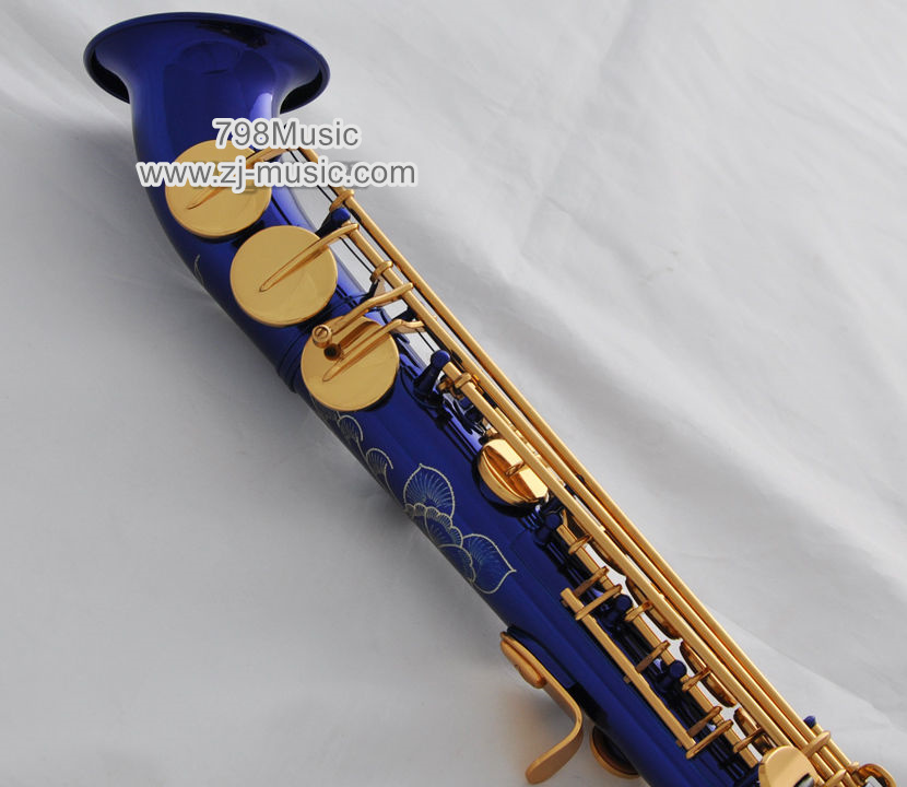 Bb Soprano Saxophone Blue Lacquer Gold-Pearl Shell-Curved Bell