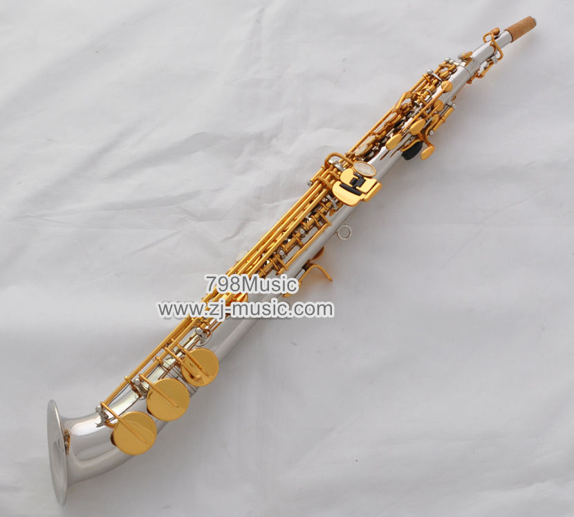 Bb Soprano Saxophone Silver Gold-Pear Shell-Curved Bell