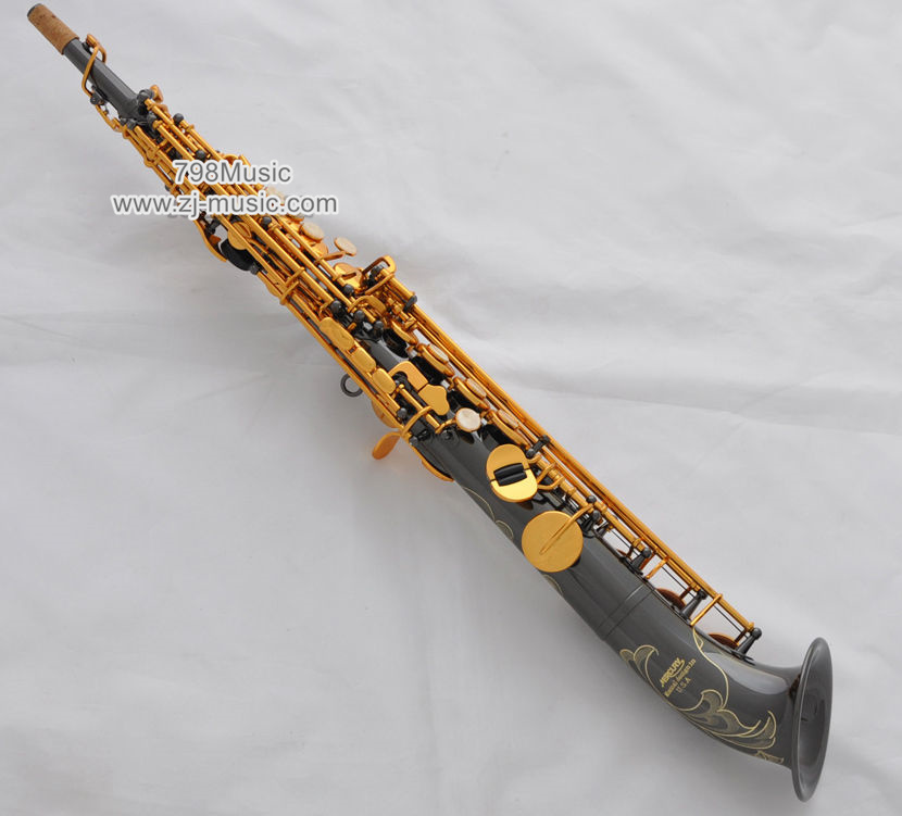 Bb Soprano Saxophone Black Nickel Gold-Pearl Shell-Curved Bell